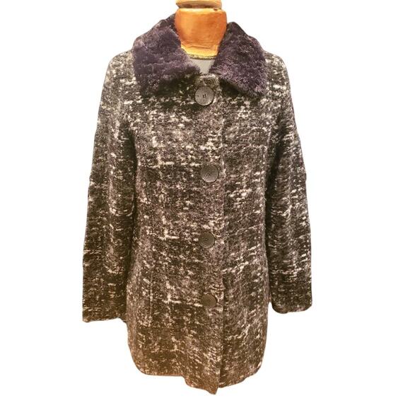 Maria Sole Italy Wool Blend Tweed Coat Black Gray White Single-Breasted Size L - Picture 3 of 7